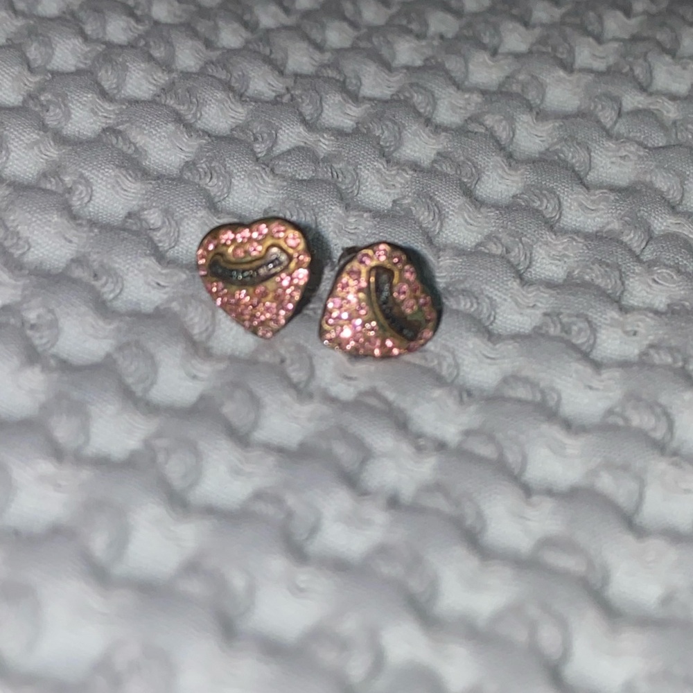 Juicy Couture Heart-Shaped Pink Pave Stud Earrings
